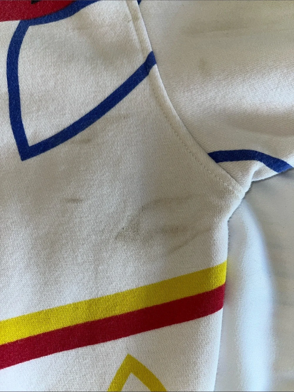 adidas Multi-Color Trefoil Graphic Hoodie - White, Yellow, Red, Navy 20” P2P